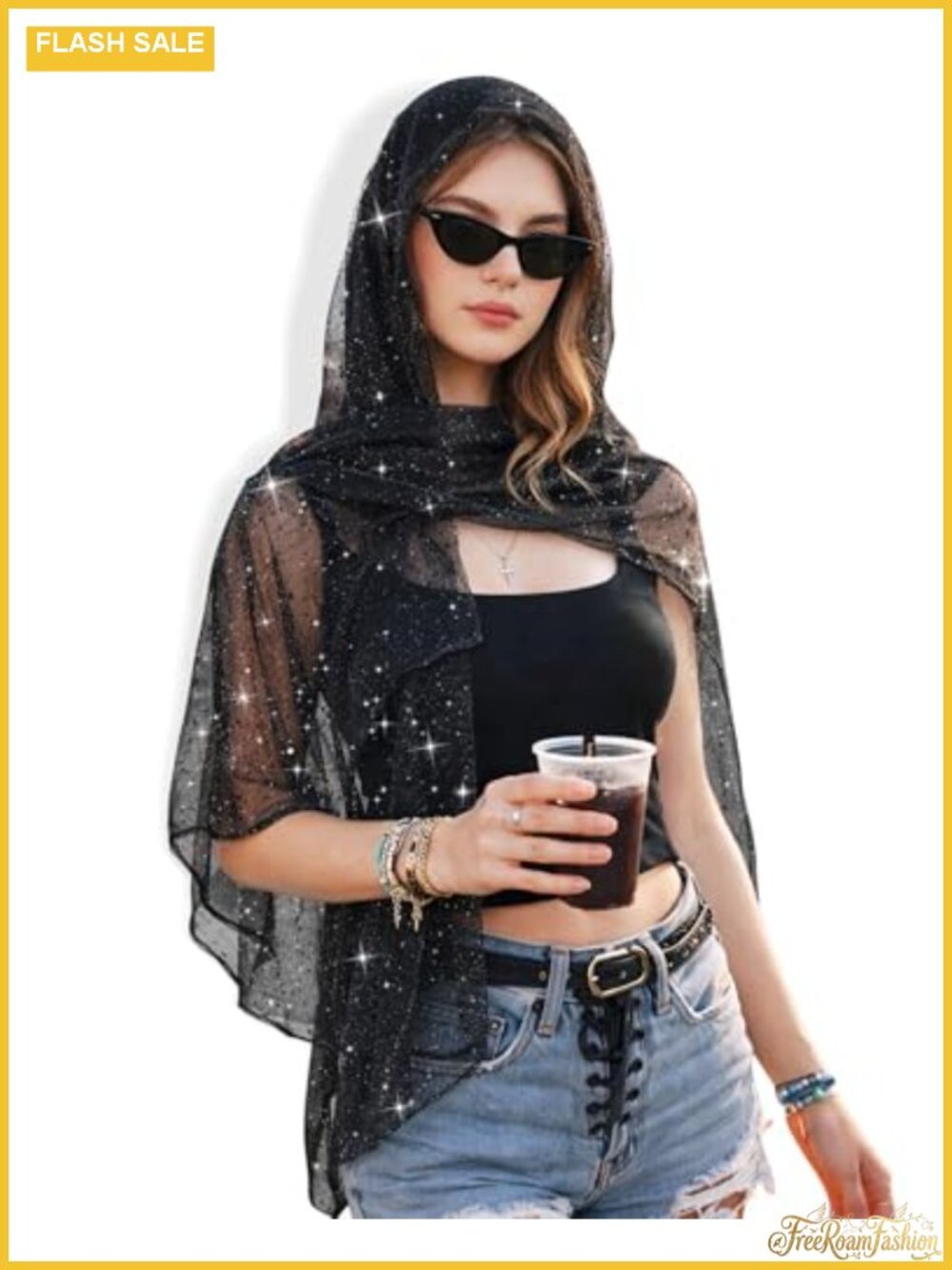 Sheer Sequin Shawl Wrap Scarf for Women Rave Head Neck Cover-Up